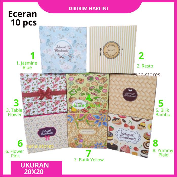 ada- Dus Nasi / Box Nasi /Kotak Nasi Model Tutup Alas Sambung Ukuran 20X20 Eceran 10 Pcs
