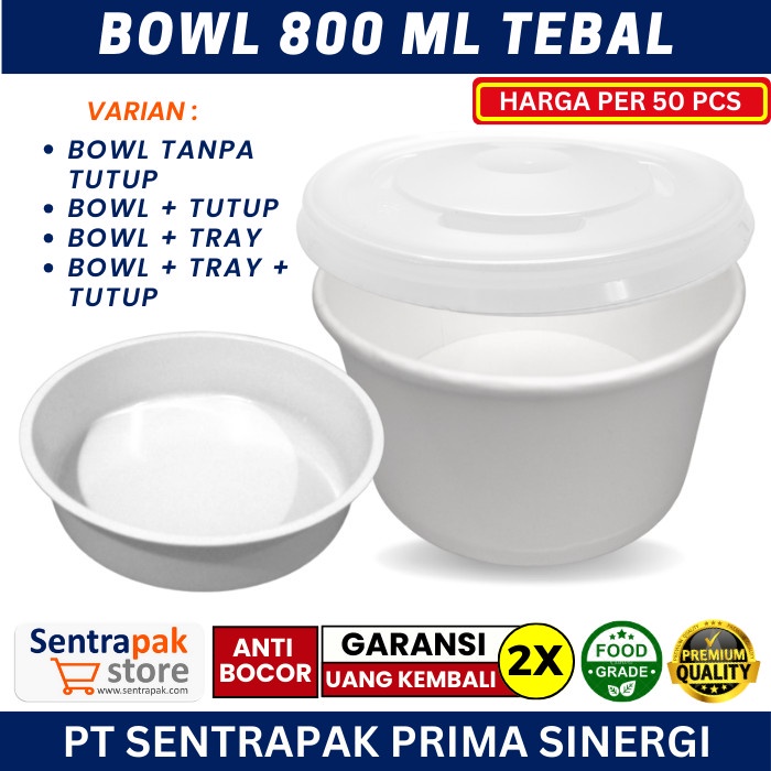 ada- Paper Bowl 800ml TEBAL dengan tutup & inner Tray - Rice Bowl 800 ml
