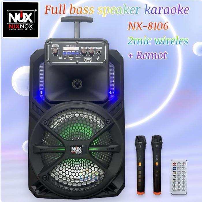 SALE  SPEAKER BLUETOOTH KARAOKE SIZE 8 INCH NIX NOX NX-8106 FREE 2 MIC WIRELESS SPEAKER FULLBASS