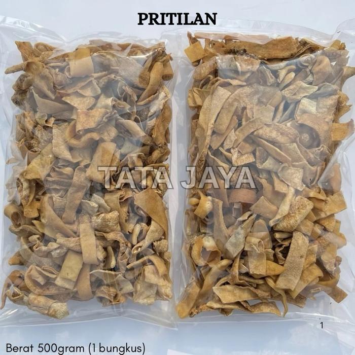 

Dorokdok Krecek Rambak Tatajaya potongan kecil-kecil (Pritilan) Kerupuk Kulit Sapi Asli Mentah