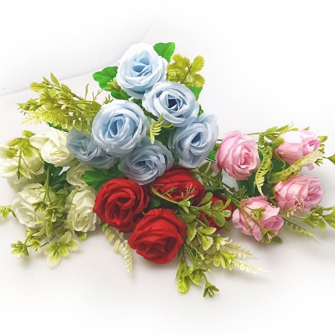 New Bunga Mawar Plastik 6 Kuntum Rose Artificial Bunga Palsu Import