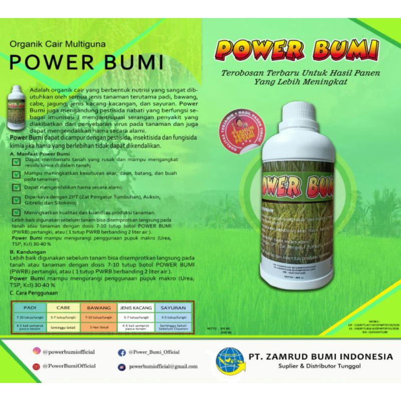 PUPUK POWER BUMI 500 ML (ORGANIK CAIR POWER BUMI ASLI JGN TERGIUR HRGA MURAH HATI2) 100% TRBKTI
