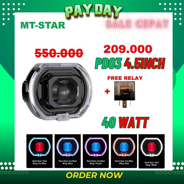 KODE D MT-STAR Projie Biled Matrix X1 4.5inch PD03 Terbaru High Low Putih Body black plus kipas