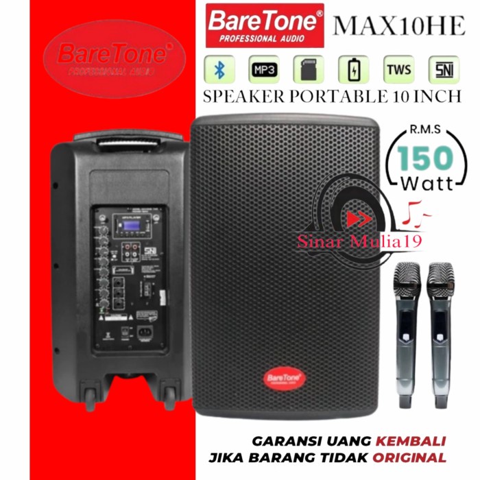 Speaker Portable Wireless BareTone MAX10HE / MAX 10HE / MAX 10 HE ORI Unit Baru/Segel - Garansi