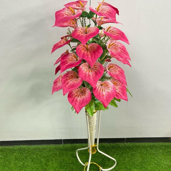 Bunga Aron Cabang 24 + Pot (Bunga Pelastik) Hiasan Ruangan Besi