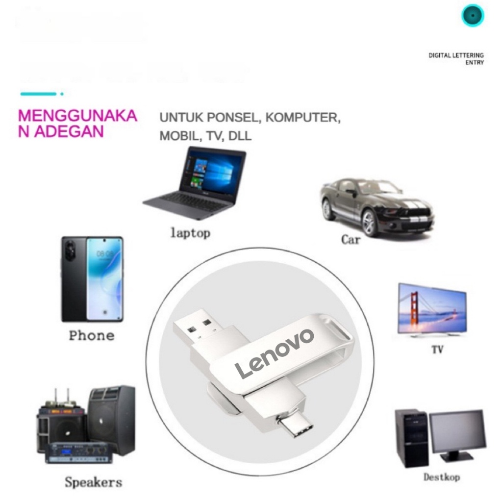 ID 2TB/LENOVO FLASHDISK 3 IN 1 TYPE C 1TB 3.0 USB HIGH SPEED 2TB 1TB 512GB 256GB ANTI AIR UNTUK