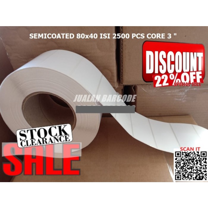 

LABEL BARCODE SEMICOATED 80X40 8CM X 4CM 80 X 40 CORE 3" ISI 2500
