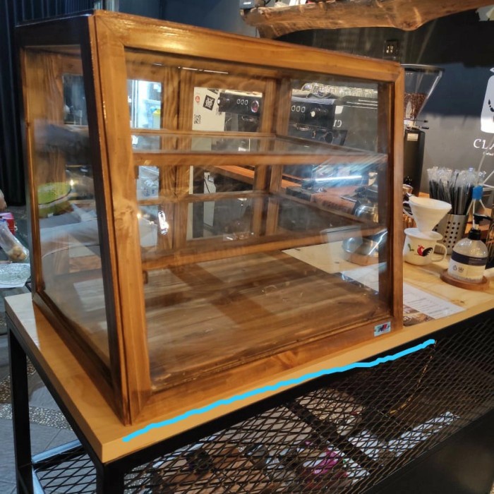 ETALASE JUALAN WARUNG FOOD DISPLAY MAKANAN KAYU KACA 2 HAMBALAN