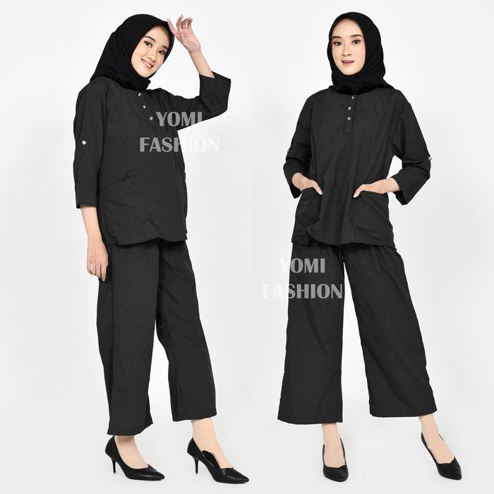 SETELAN BAJU MUSLIMAH WANITA DIANA CELANA KANCING KATUN PANJANG DEWASA KULOT MUSLIM TUNIK ATASAN