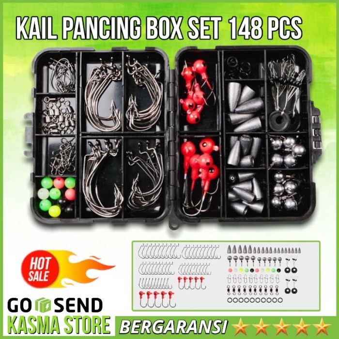 Product Laris Kail Pancing Fishing Hook Tackle Box Set Perlengkapan Mancing 148 Pcs