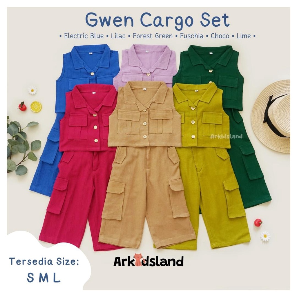 GWEN CARGO SET SETELAN ANAK PEREMPUAN CELANA CARGO SET ANAK PEREMPUAN