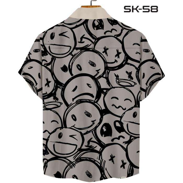 Zeno-Kemeja Casual Pria Motif Abstrak Emoji Printing Tangan Pendek Keren SK - 58 Baju Nyaman