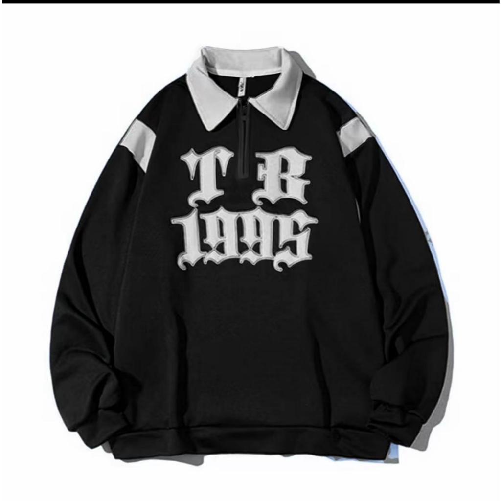TB 1995 - SWEATER HALFZIP PRIA - SWEATSHIRT OVERSIZE KERAH COLLAR - POLO SWEATSHIRT