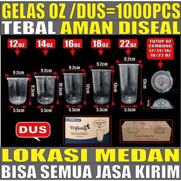 Gelas oz Oval 12oz 14oz 16oz 18oz 22oz Per Dus Bening Cup Plastik Js Krm Medan