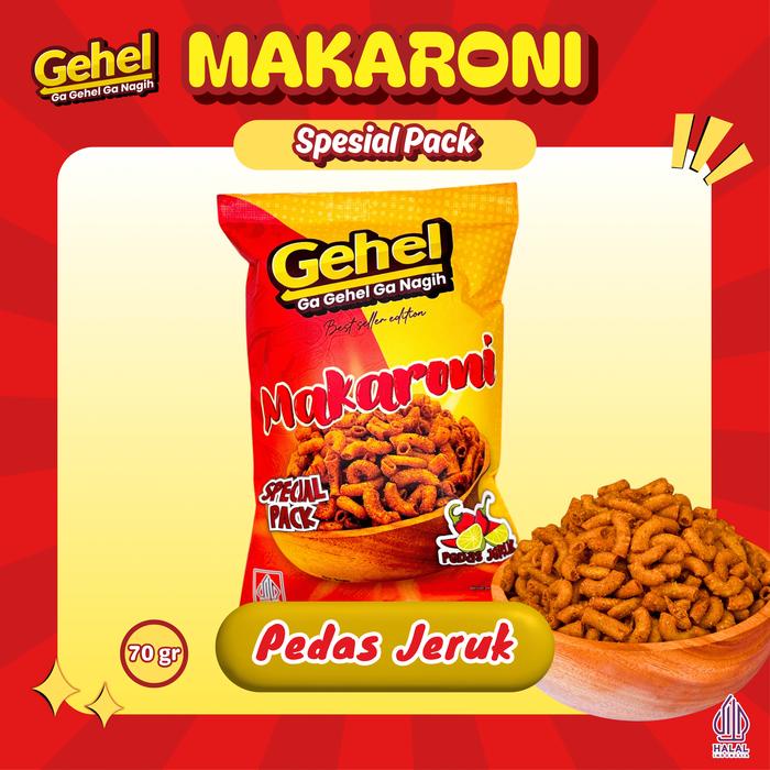 

LO114 Gehel Spesial Pack MAKARONI 70 gr - Cemilan Makaroni varian rasa Pedas Jeruk, Sapi Panggang,