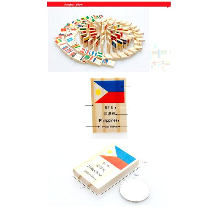 ID MAINAN EDUKASI ANAK NATIONAL FLAG DOMINO KAYU IMPOR 100PCS PUZZLE BENDERA NEGARA