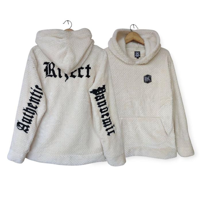 Hoodie Sherpa/Jaket Sherpa Authentic Riject Pandemic dengan Bordir Hitam Putih untuk Pria dan Wanita