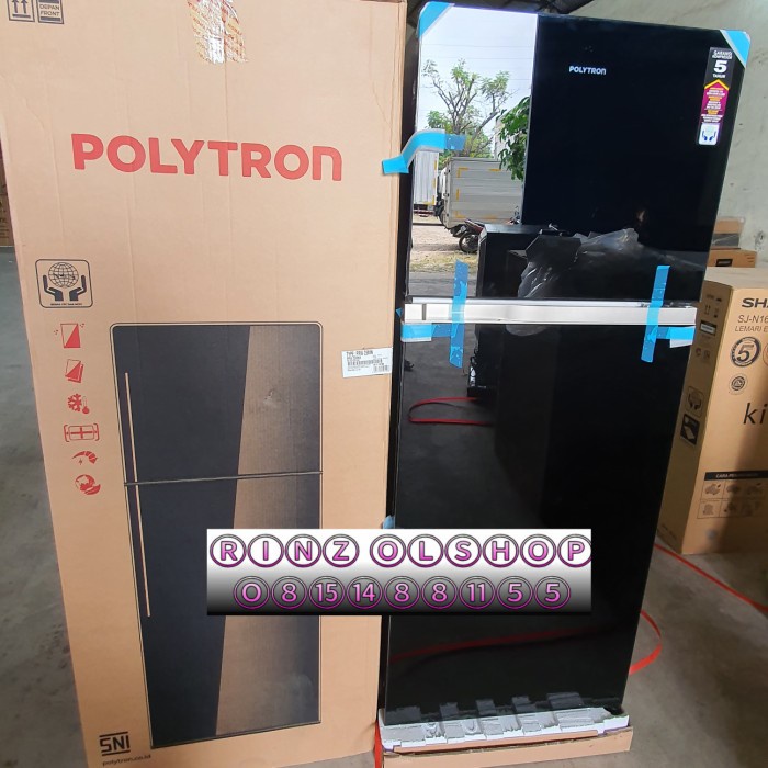KULKAS POLYTRON BELLEZA PRW25MN 2 PINTU BLACK GLASS PRW 25 MN