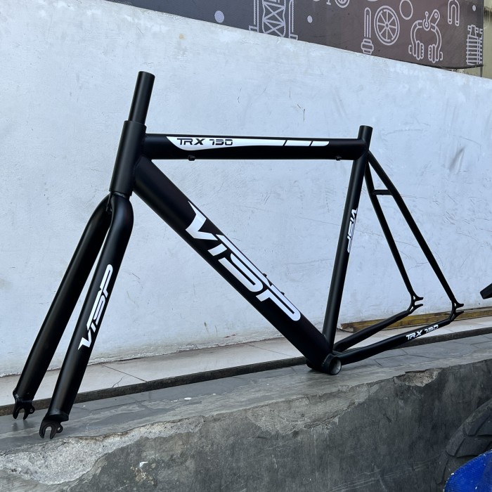 FRAMESET FIXIE VISP HITAM BLACK FRAME SET STEEL IMPOR DECAL FIXED GEAR RANGKA SEPEDA 700C BLACK