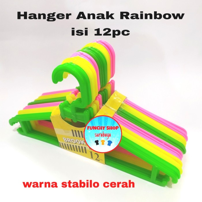 HANGER ANAK WARNA STABILO CERAH - GANTUNGAN BAJU ANAK - HANGER PLASTIK