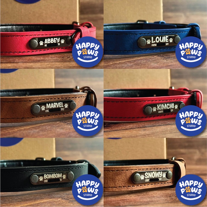 Kalung Anjing Premium Leather Collar Kalung Anjing Kulit Custom Nama Tbk