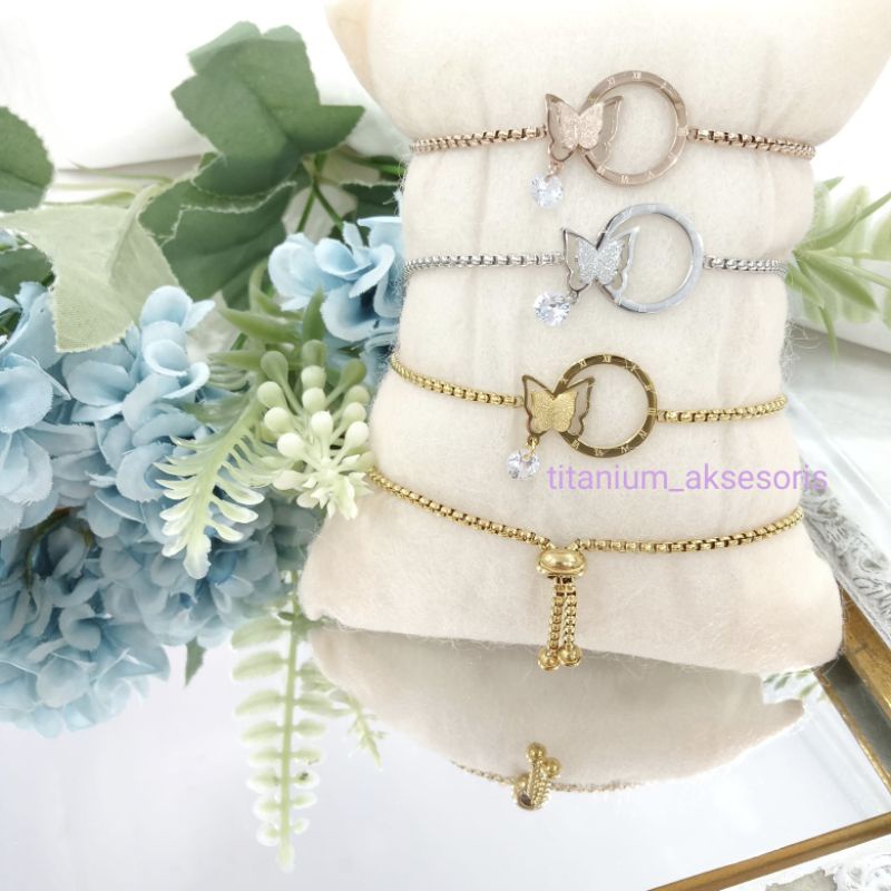 gelang serut titanium fashion kupu kupu per ring