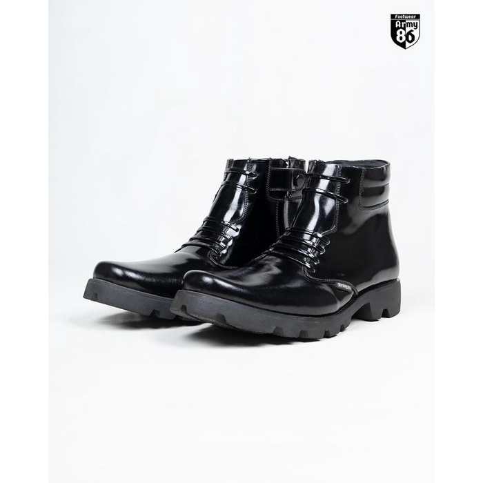 Dresto- Army86 Sepatu Pdh Navy Hitam Kilap Asli Kulit Hitam Shoes Pria Boots
