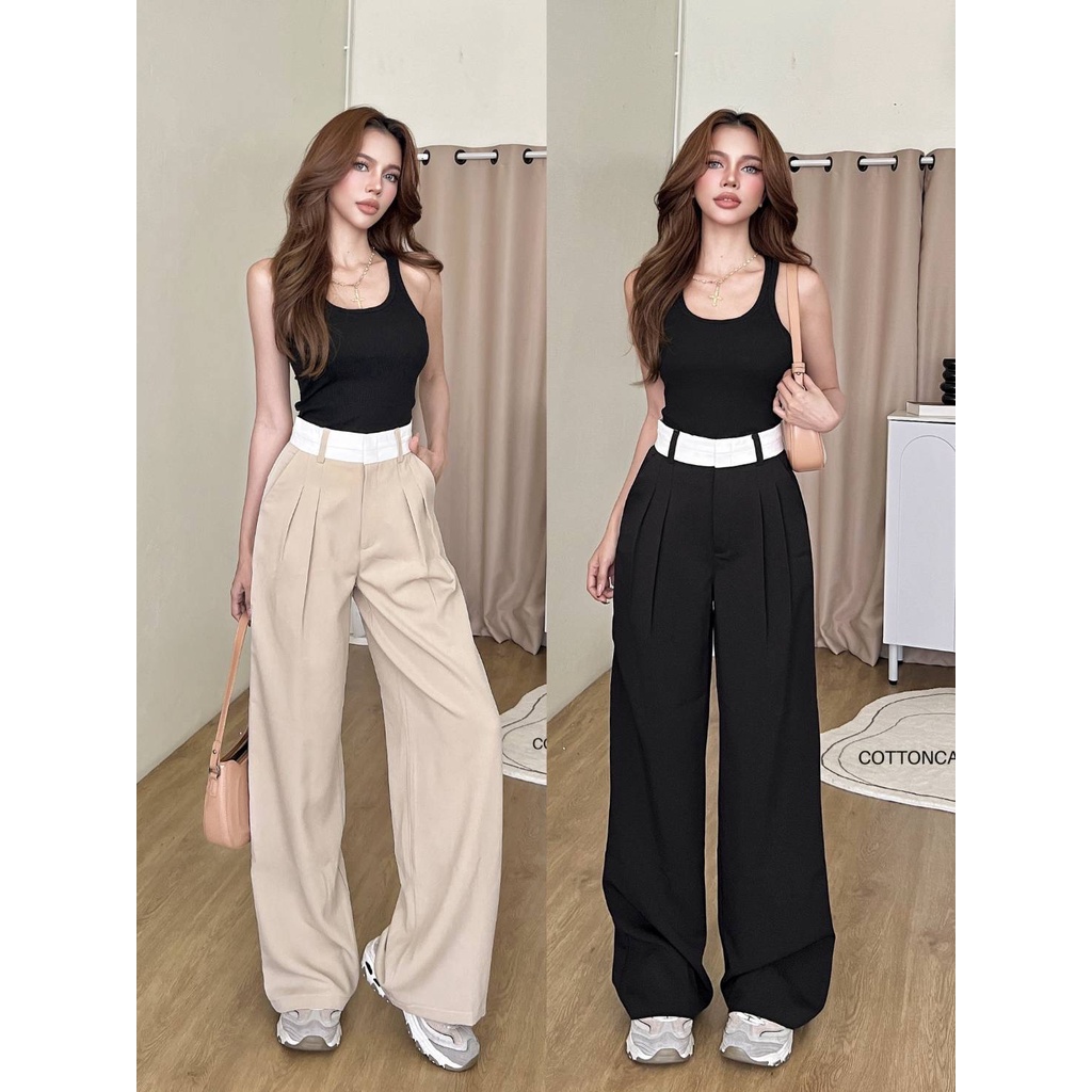 Meira Pants｜Korean High Waist Cullote Straight Pants｜Cotton Candy Premium