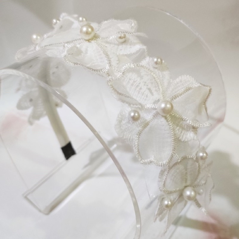 Bando bunga putih/ bando bunga mutiara putih/ bando mutiara putih/ bando putih/ bando anti pusing