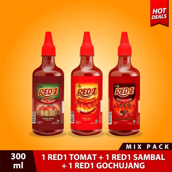 

RED1 MIX PACK (300 ml Sambal 1, Gochujang 1, Tomat 1)