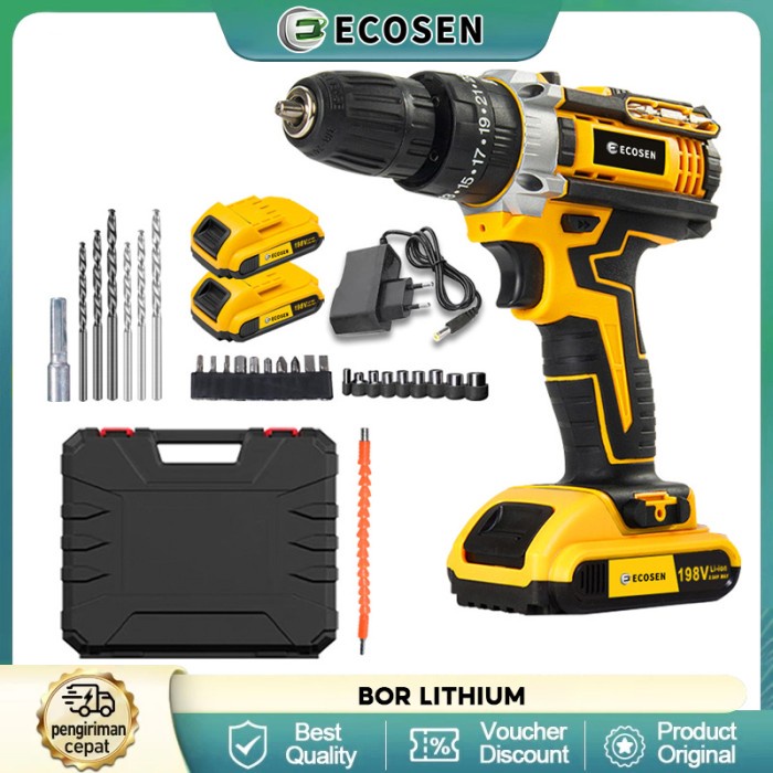 ECOSEN Mesin Bor Baterai Bor Cas Bor Listrik Bor Batre Bor Cordless Drill Battery Electric Drill