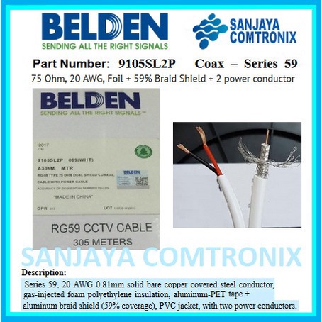 Tech - Belden 9105Sl2P Kabel Belden / Cctv Coaxial Rg59+Power (Putih)