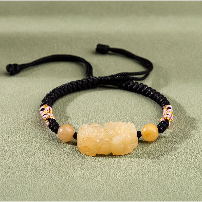 (Dengan Sertifikat)giok Xin alami Pixiu tenunan tangan tali tangan, gelang giok