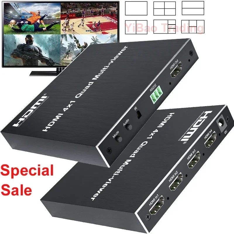 SALE 4X1 HDMI Multi-viewer 1080p 2 3 4 Quad Screen Splitter Seamless Switcher 4 in 1 Out HDMI Multiv
