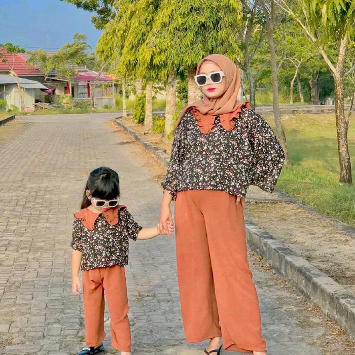 Gemiloo- One Set CropTop Couple Ibu Dan Anak Bahan Rayon /Baju Anak Perempuan/setelan couple
