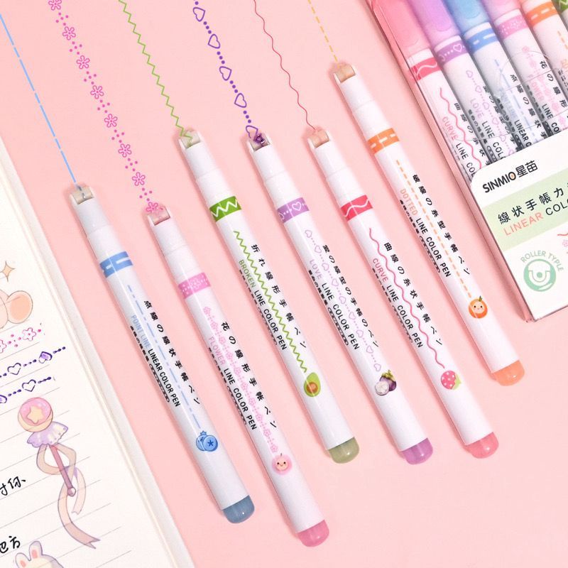 

(6 pen) PENA LINEAR LINE SHAPED PEN BENTUK POLA SPIDOL MARKET SET HIGHLIGHTER PENANDA