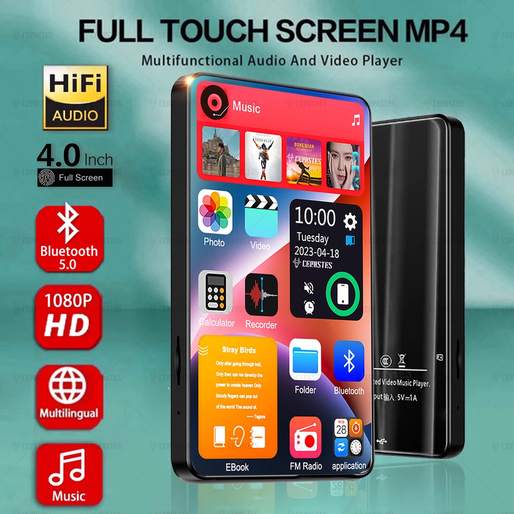 2024 NEW Bluetooth 5.0 MP3 Player 4.0 "Touch Full Screen MP4 Player HiFi Music Player Built-in Speak