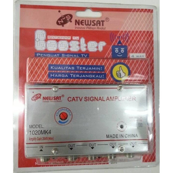 Newsat 1020Mk4 Booster Antena Catv Signal Amplifier 4 Splitter Penguat - Asli
