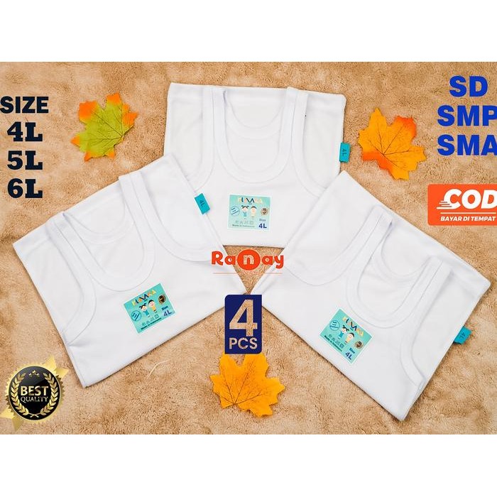 Gayani- ISI 4 PCS SINGLET ANAK LAKI - LAKI DAN PEREMPUAN SD SMP SMA PUTIH KAOS DALAM ANAK REMAJA