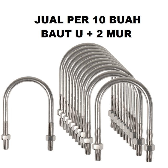 Bagus 10 Buah U Bolt 12 Mm X 8 Inch Ubolt Clamp Penjepit Pipa Galvanis