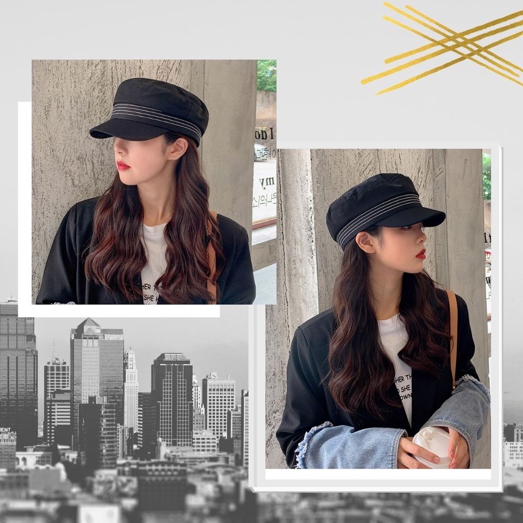 Topi Pria Wanita Fashion Hat Topi Keren Cowok Cewek Hitam Putih Topi Simple