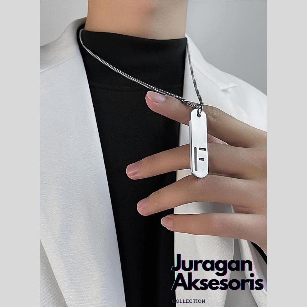 Kalung Huruf A-Z Titanium Pria Sier Steel Alphabet