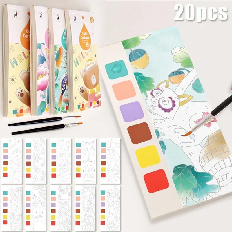 

20 Sheets Portable Children Watercolor Painting Book Paint With Water Kids Gouache Graffiti Picture