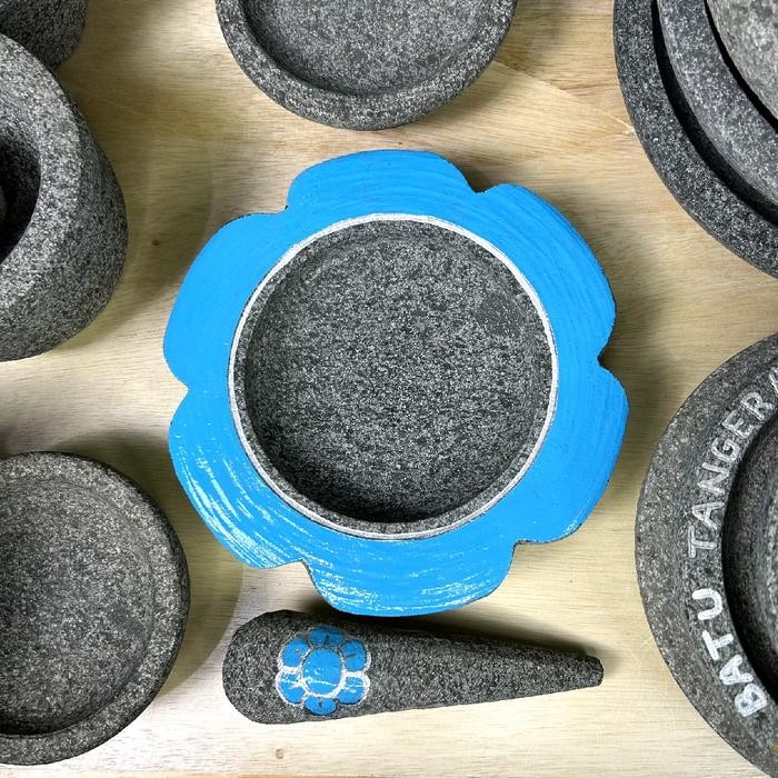 ready stok cobek bunga tanpa tutup ukuran 22cm batu asli original