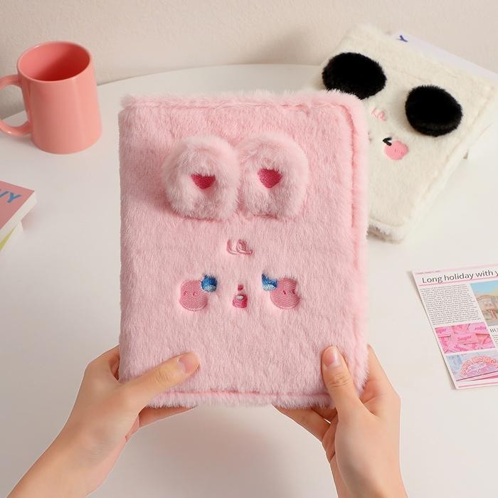 

ready stok a5 plush photocard binder 6 holes loose leaf cute bear hand ledger buku besar penyimpanan
