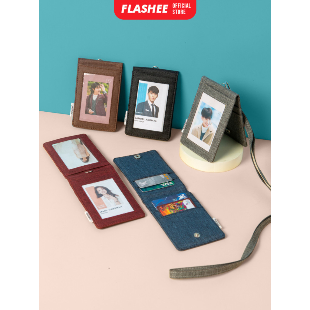 

Flashee Lanyard ID Card Holder Brooklyn Name Tag Kancing Dua Sisi Plastik Kain Kanvas