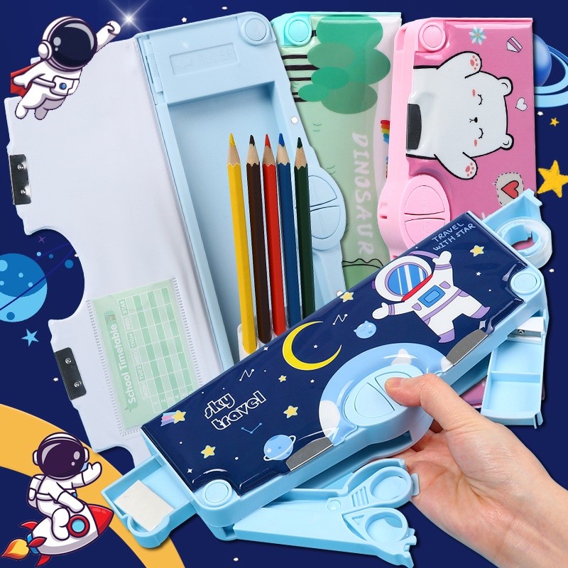 

Kotak Pensil Multifungsi Motif Unicorn / Dinosaurus / Astronot Untuk Anak Lengkap Peruncing Gunting