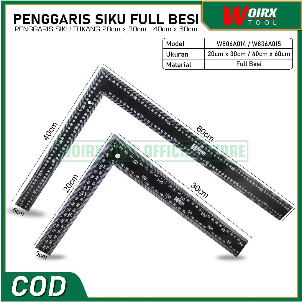 

WOIRX TOOL Penggaris Siku Meter Siku Tukang Full Besi 20x30cm 40x60cm