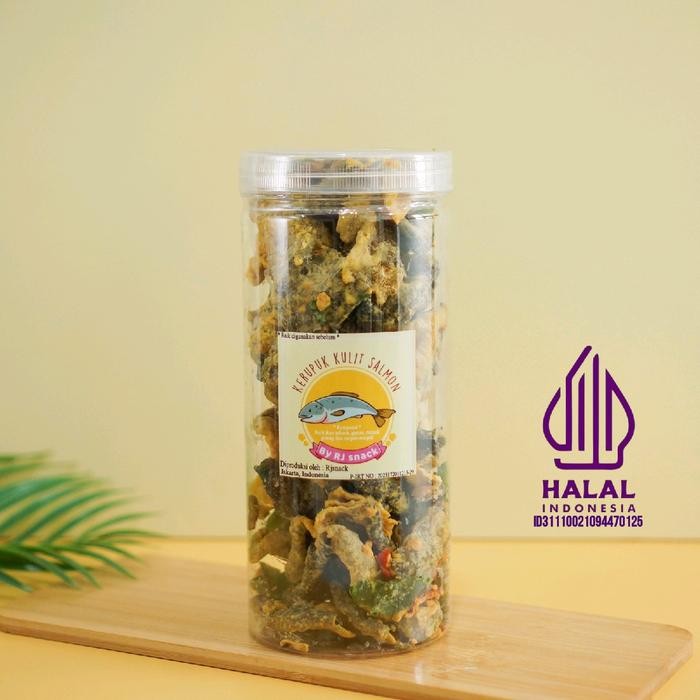 

NewZbgt- Kerupuk Kulit Salmon Rasa Telur Asin Kemasan Toples Besar Fish Skin Chips Salmon Cemilan