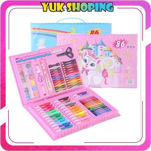 

YUKSHOPING Oil Pastel Crayon pena cat air 68 pensil Warna Set kuas lukis Crayon Anak Set Koper 86 in